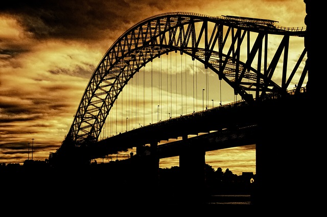 Bridge, Silhouette, Sunset image.