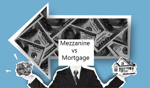 Businessman showing mezzanine vs mortgage of real estate sales and profit